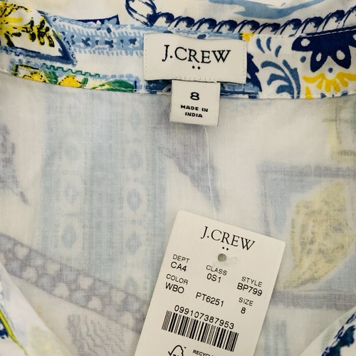 NWT J Crew Shirt Dress Women 8 Sleeveless Midi Blue Yellow Lemon Tropical Resort - Picture 10 of 12