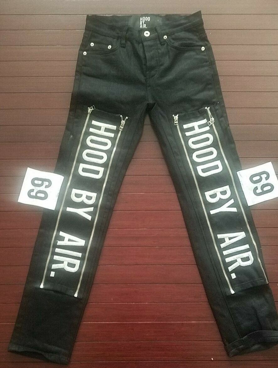 Hood By Air  Pants Men’s Black Denim White Writing Front Leg Zippers Size