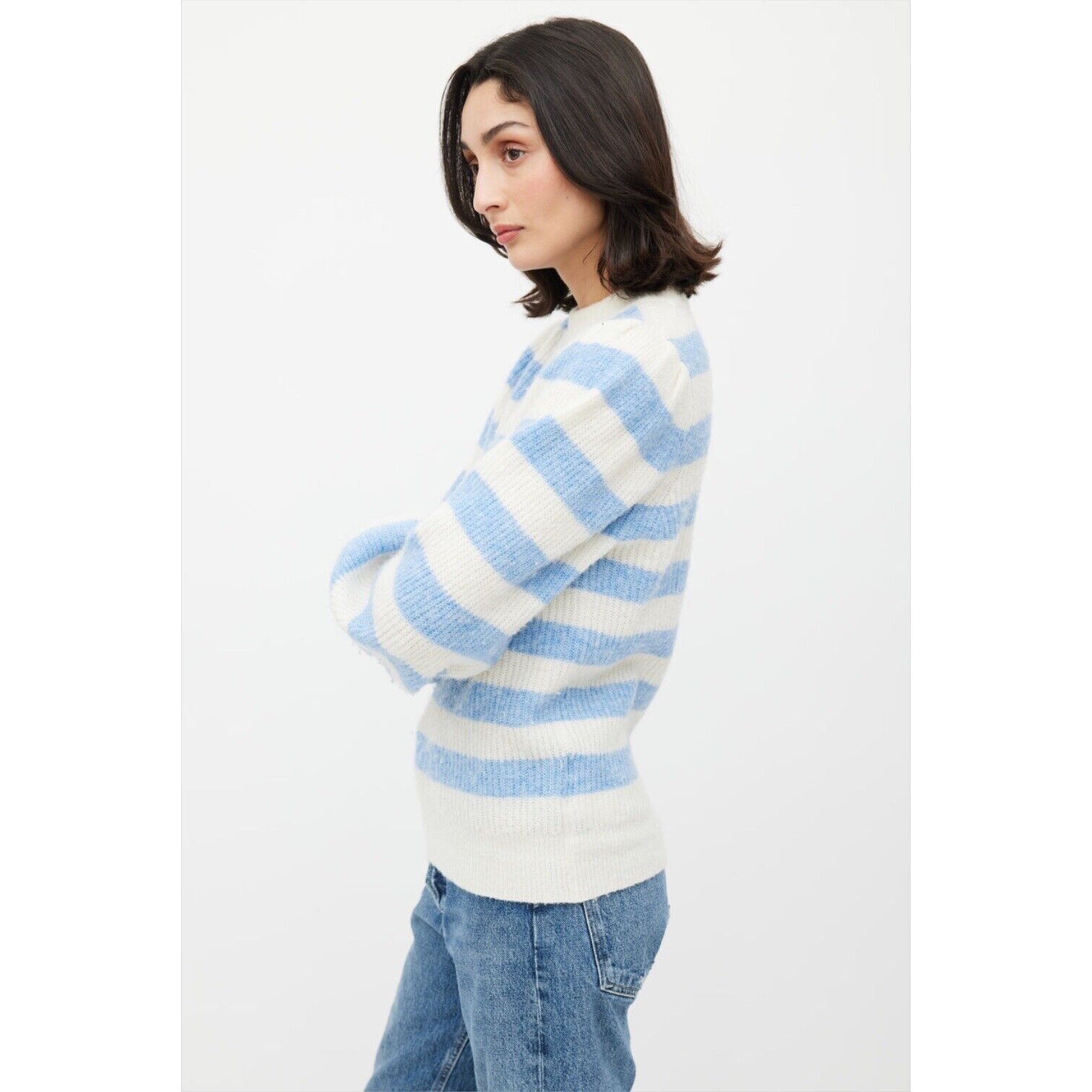 Ganni Blue and White Striped Alpaca Knit Sweater … - image 3