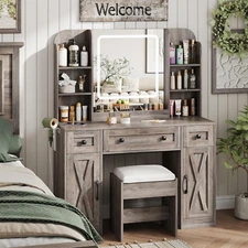 Makeup Vanity Desk, Vanity Mirror with Lights Desk and Chair,Makeup Table with 3