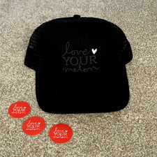 NEW Love Your Melon Black Mesh Trucker Baseball Hat & 3 Stickers Set Mens Womens