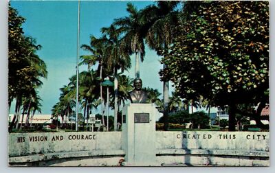 Postcard Bust of Joseph W, Young Founder of The City of Hollywood Florida