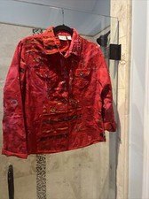 Chico's Rich Embroidered Raw Silk Floral Asian Art-to-Wear Jacket 1 M L