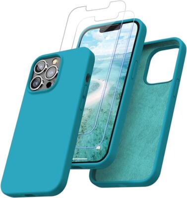 ENSKKO [5 in 1] Entwickelt für iPhone 13 Pro Max 6,7'' Silikon Hülle - Türkis Blau