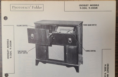 CROSLEY MODELS 9-204 & 9-205M COMBINATION PHONOGRAPH AM-FM RADIO
