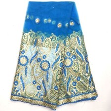 Lacebook Gold African French Lace Fabric Tulle Mesh Fabric Embroidery Sequins