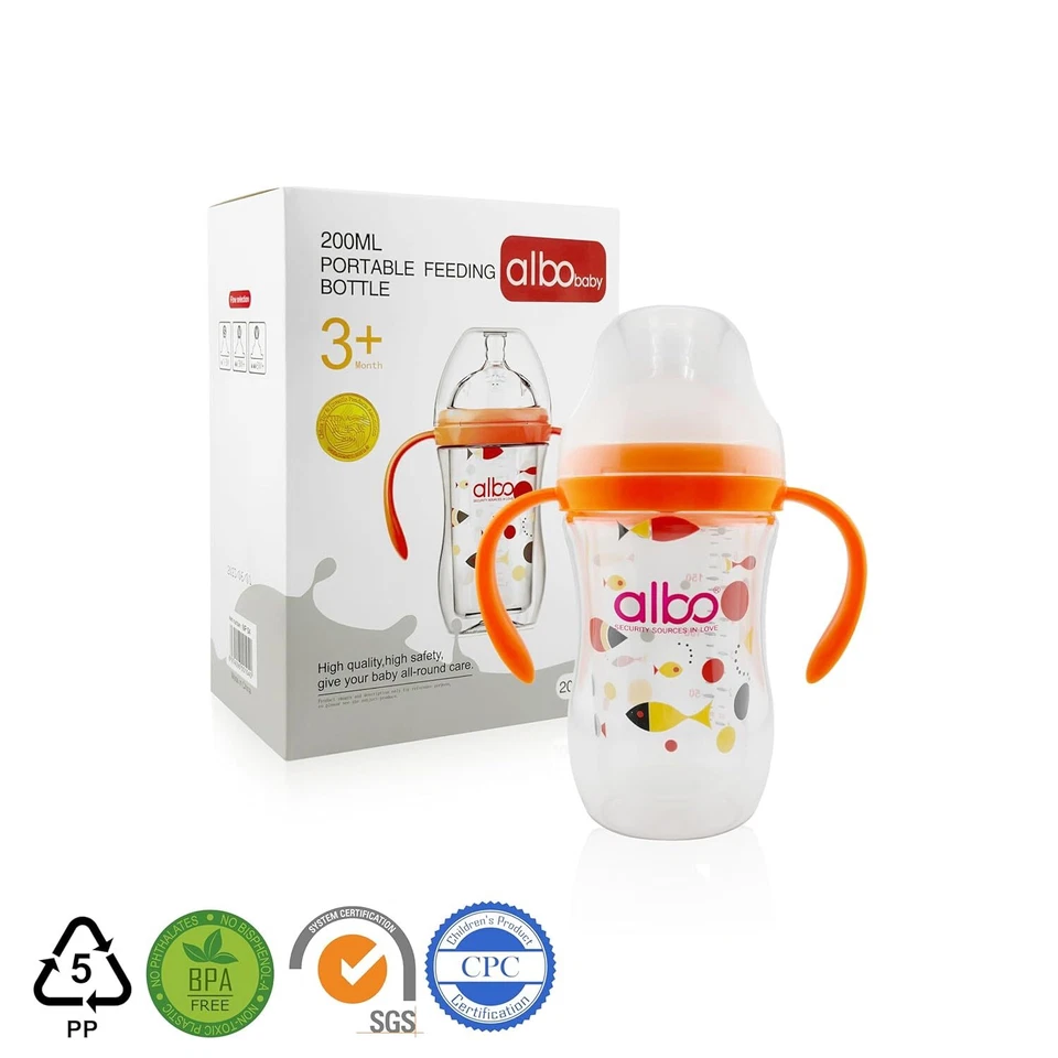 Mamadeira de silicone 200 ml Albo parede dupla mamilo 7 oz com alça - Imagem 2 de 4