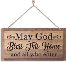 Christian Home Decor, May God Bless This Home, Decorative Wall Plaque, Brown 