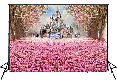Muzi 220x150cm Pink Cherry Blossoms Backdrop Fairytale Castle Photography