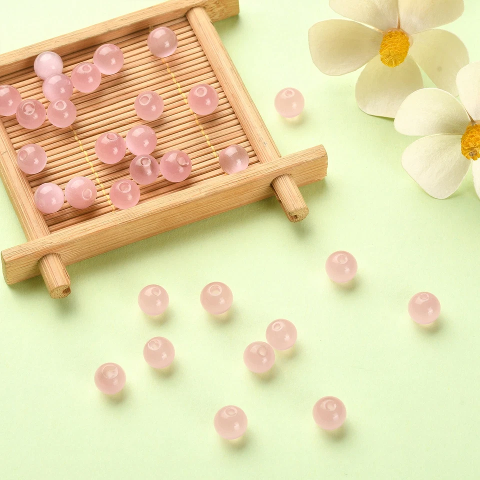 30x Espaçador de Contas Redondas Olho de Gato Solto de Vidro Rosa 8mm para Fabricação de Joias Pulseira - Imagem 4 de 4