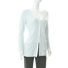 Hubert Gasser Women's V-Neck Knitted Button Up Boyfriend Cardigan Two Pocket S