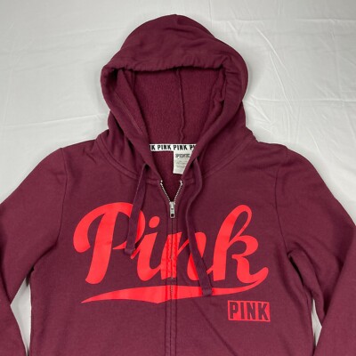 Sweat à Capuche (hoodie) Victoria's Secret PINK - Bordeaux, Imprimé Blanc, Taille XS, Coton, Neuf Sans étiquettes