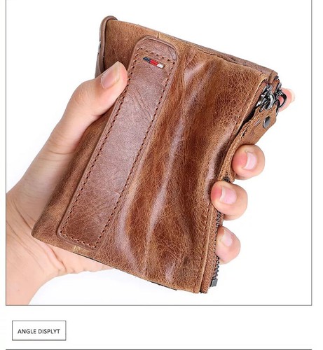 Men's RFID Genuine Leather DZ Bifold Double Zipper Coin Pocket Purse Wallet - Picture 13 of 15