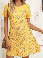 NEW Duppoly Women's Yellow Floral Short Sleeve Mini T Shirt Dress Size Medium