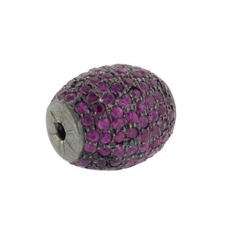 Diamond Ruby Pave Bead Finding Silver Jewelry Size 11X13 MM - Photo 1 sur 3