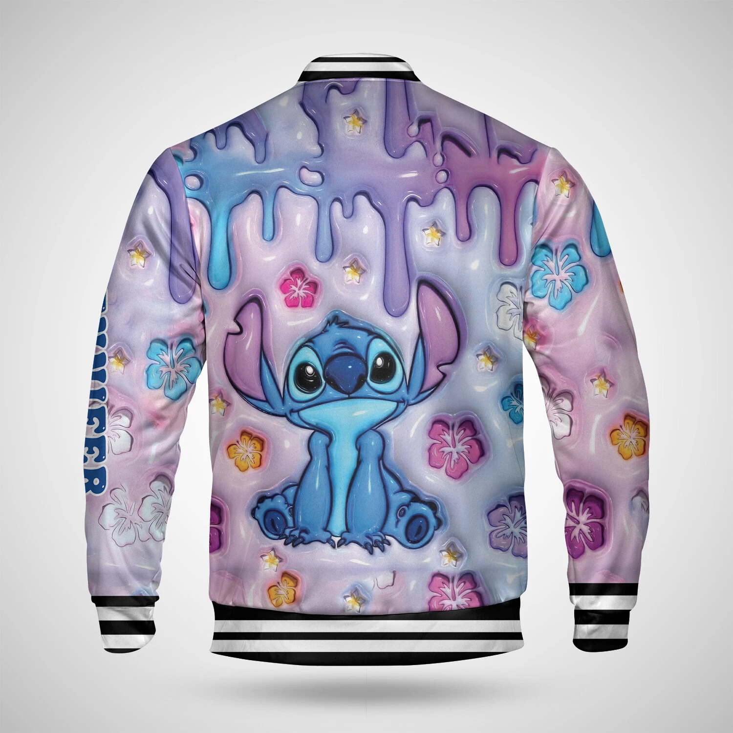 Personalized Cute Stitch Ohana Means Family Hibiscus Inflated Effect Jacket