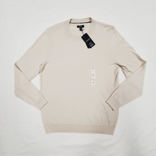 Medium Alfani Brown Rice Ivory Knit Solid Merino Wool Blend Sweater 40" $80 - Picture 3 of 14