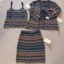 NWT St John Couture 3pc Knit Skirt Suit Set Kaleidoscope Chevron Sequin Size 2
