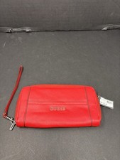 Guess Wallet Womens Continental Wallet Wristlet Red Silver Accents Zip Around VG