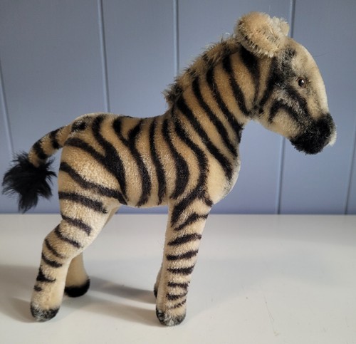 Vtg STEIFF ZEBRA Plush 8" MOHAIR No Tag/Button Mid-Century Germany