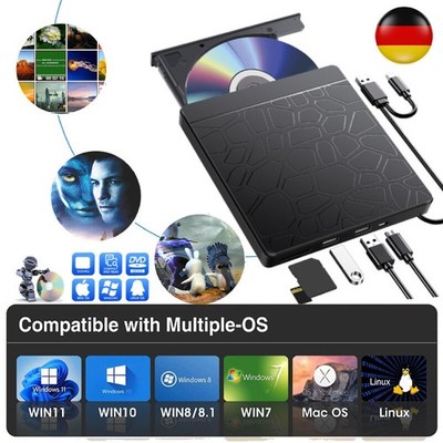 USB Externer DVD RW CD Writer Laufwerk Brenner Leser für Laptop PC Windows 10 11
