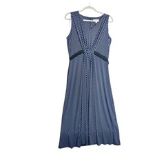Michael Michael Kors Blue White Dot Print Sleeveless Midi Dress Plus 3X V-Neck