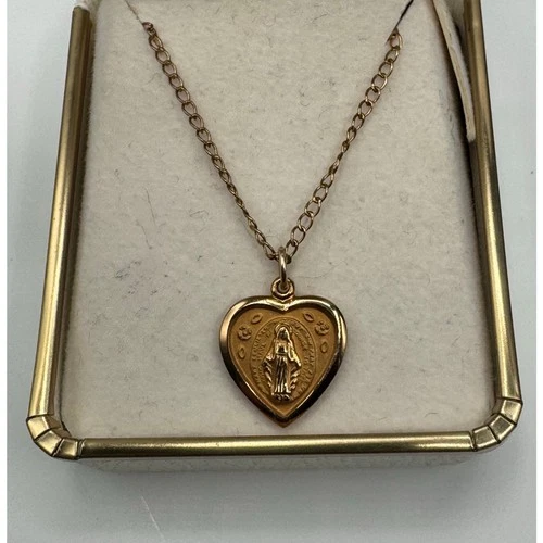 Gold Filled Heart Shaped Miraculous Medal Bob Siemon 14" Necklace 1.5 grams