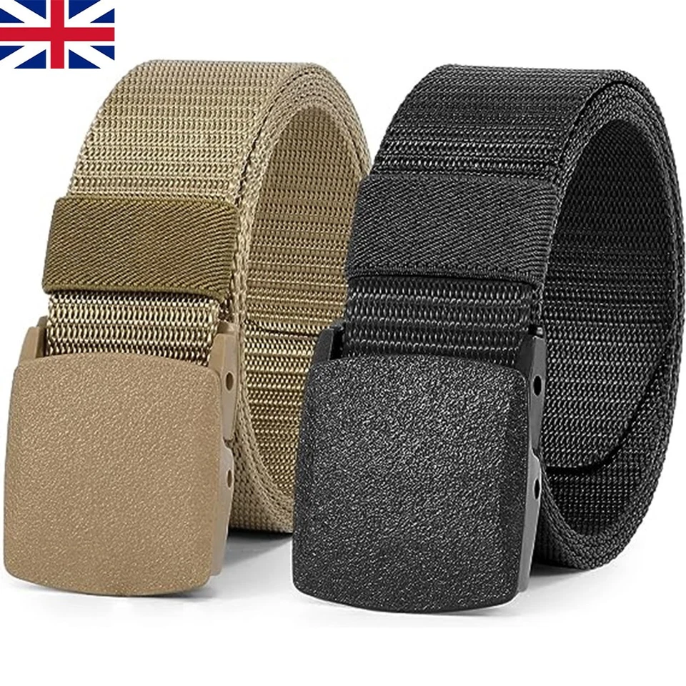 ESTOP-STAR Belt Mens Womens Unisex Canvas Webbing Regular Size Buckle Army Belts Black UK