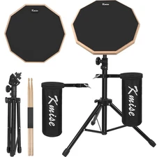 Drum Practice Pad with Iron Drum Stand Set, 12-Inch Silent Practice Pad Kit w...