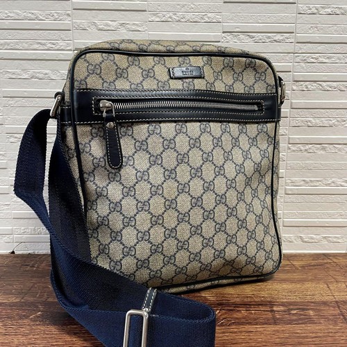 Gucci GG Supreme Canvas PVC Leather Navy Shoulder Bag Pre-Owned Women Purse