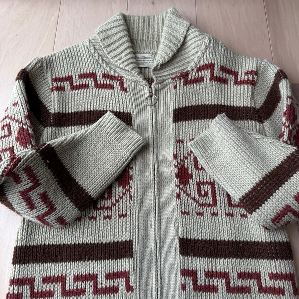 Vintage Pendleton Cardigan L Multicolor 70s Wool Full Zip Big Lewboski Oregon - Image 4 of 4