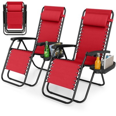 2Pcs Zero Gravity Chair,Portable Patio Recliner w/ Adjustable Backrest & Pillow