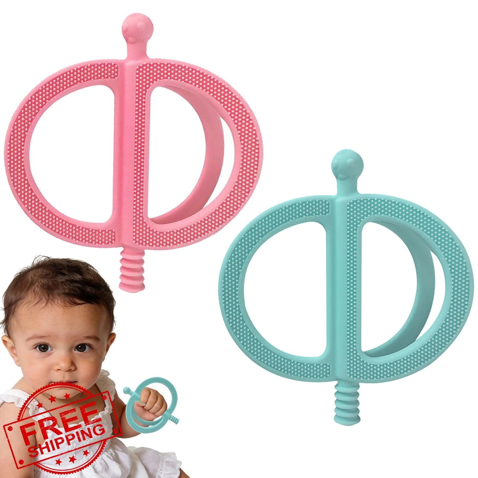 YAPROMO Teether Tubes Pink and Green 0-36M