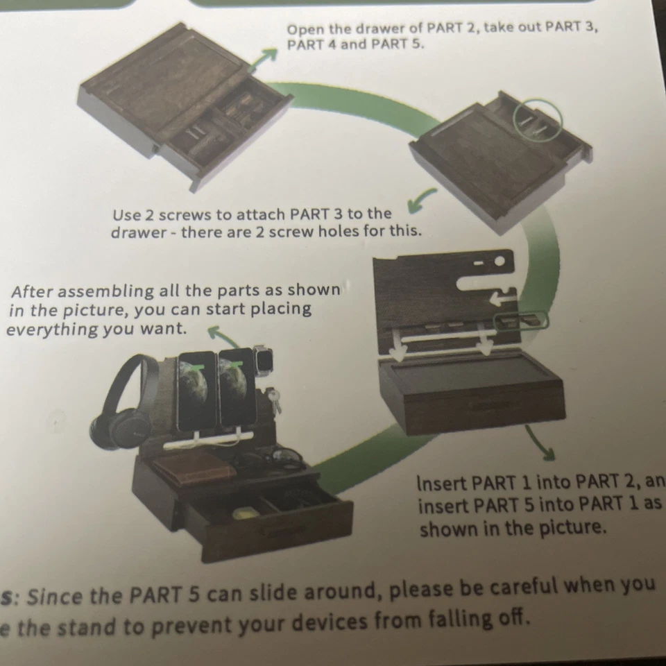 Estación de Acoplamiento de Teléfono de Madera con Soporte de Reloj Mesita de Noche Organizador Foto 3 de 4