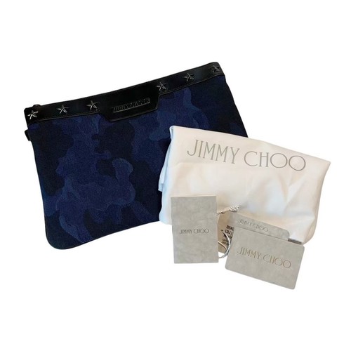 JIMMY CHOO clutch bag second bag high brand blue black camouflage canas leather