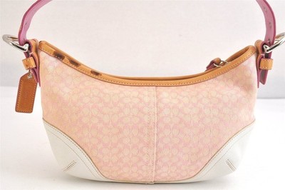【美品】Coach Pink Salmon Hobo Shoulder Bag COACH Hobo Mini Signature One-Shoulder Bag Pink Leather Canvas