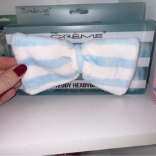 The Cr me Shop - Teddy Headyband Plush Spa Headband - Light Blue White Bow