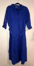 Monoprix Premium Linen Maxi Dress Royal Blue Size Small S