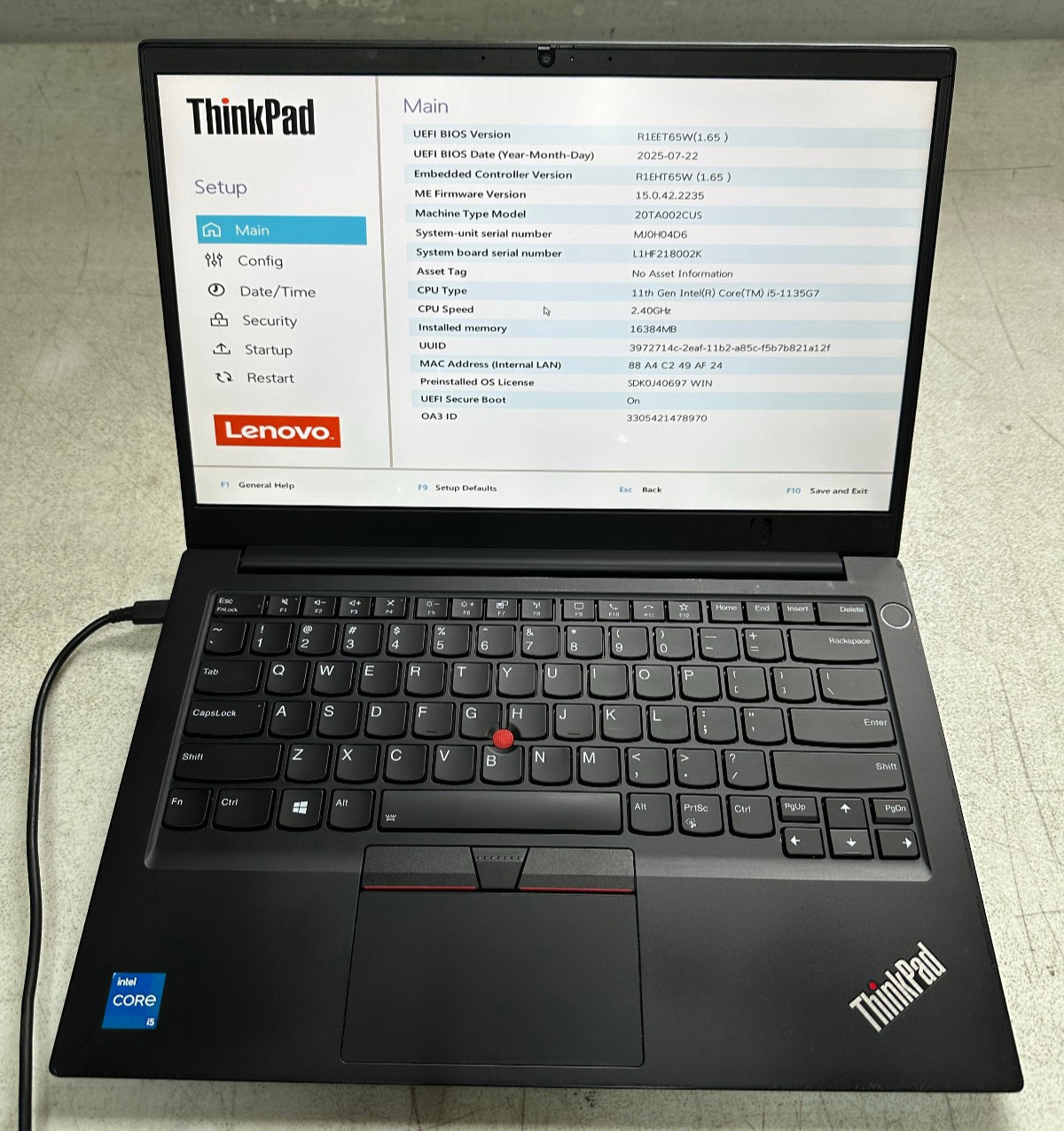 Lenovo ThinkPad E14 Gen 2 (i5-1135G7 @ 2.40, 16GB RAM, Boot 2 Bio) NO HD/ADAPTER