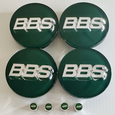 4pc 3D Silver Dark Green OEM BBS 70mm Center Caps 56.24.120 & 4 Chrome Valve Cap