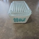 Pyrex Butterprint Refrigerator 502 Dish Fridgie Loaf With Lid Amish Turquoise