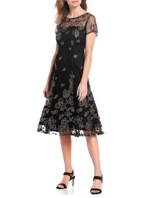 IGNITE EVENINGS Black Gold Evening Gown Dress-Women s 12 Floral Beaded Tulle