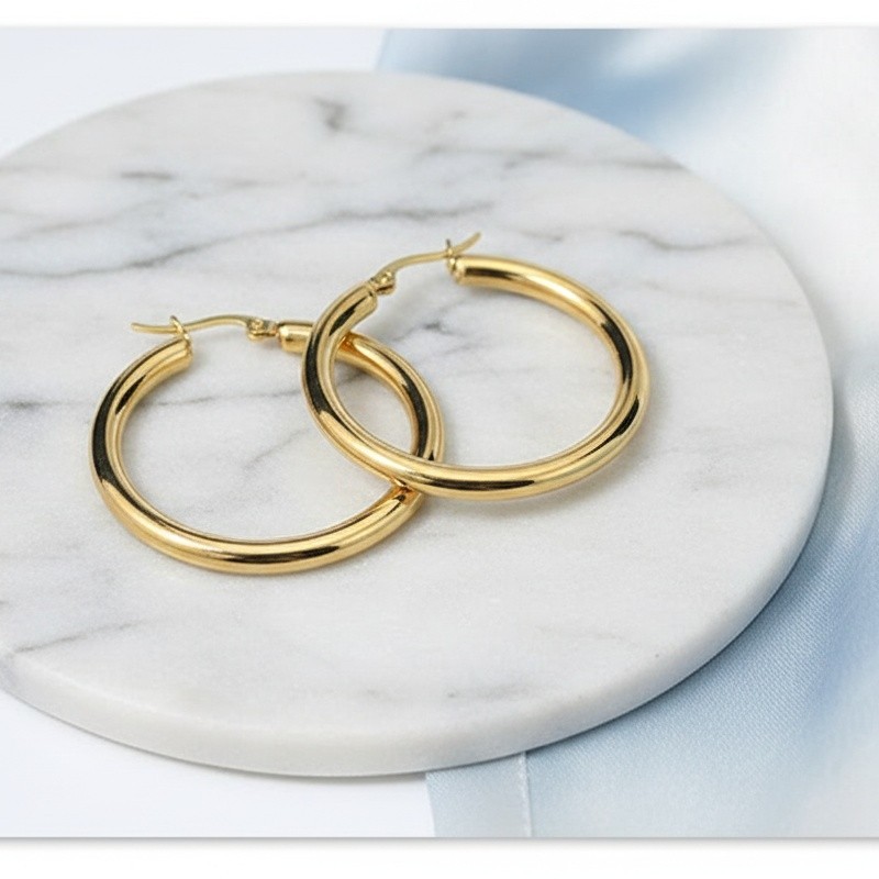 Classic Circle Gold Hoops, Dangle Hoop Earrings for Everyday Wear, Women's Gift