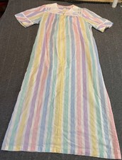 Vintage Pastel Striped Housedress Zip Saybury Medium Pockets Duster Nightgown