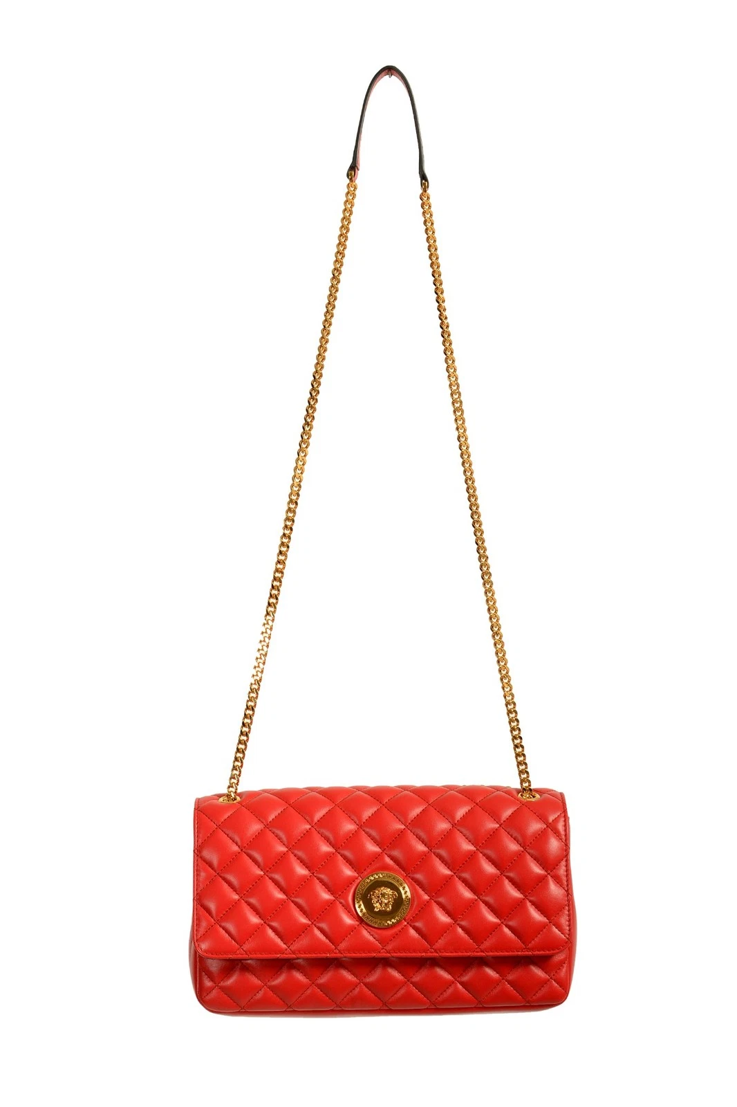 Versace — Versace Women's Red Leather Gold Medusa Quilted Handbag Shoulder Bag
