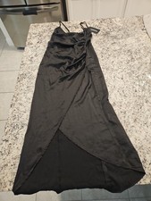 Ptettylittlething Shape Black Satin Wrap Maxi Dress Sz 6 NWT CLY3024/4/58