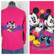 Vtg Mickey  Co Pink  Purple Striped Top w Embroidered Mickey  Minnie Mouse LG