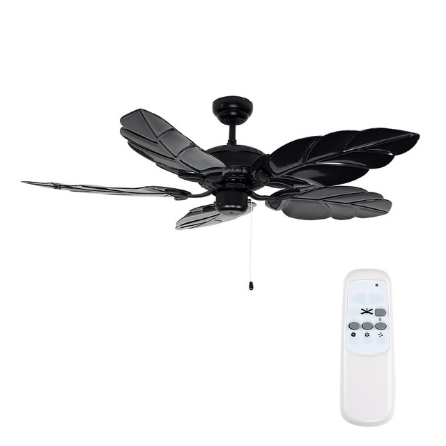Modern Large 52 Black Leaf 5 Blade Ceiling Fan Remote Control