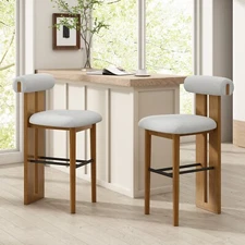 Luxury Counter Stools with White Upholstered Back, Walnut Wood Frame (Set of 2)