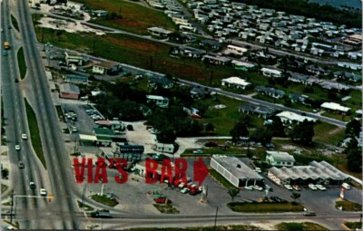 #ad Sarasota FL Via#x27;s Bar Package Liquor Store Aerial View Michelob postcard JP8 $20.36